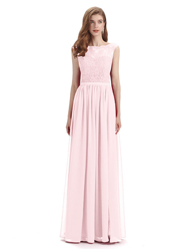 Pink Plus Size Bridesmaid Dresses Lace Top Chiffon Long Bridesmaid Dress  ARD1674