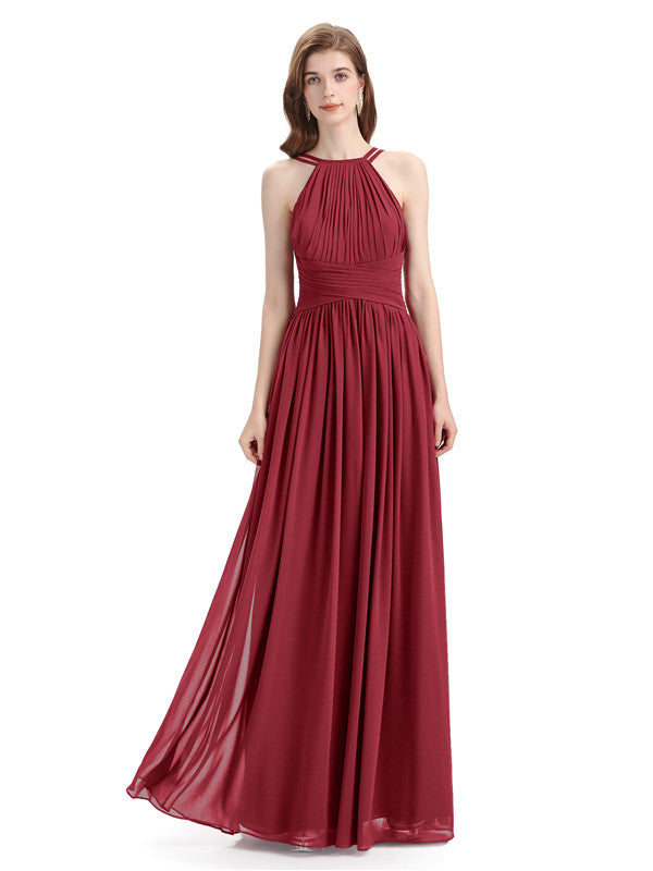 Charming Halter Chiffon A-line Sleeveless Floor-Length Bridesmaid Dresses
