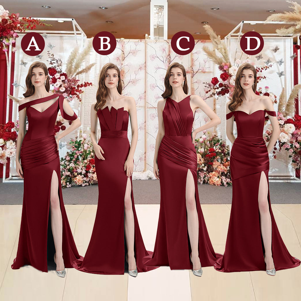 ChicSew Sexy Mismatched Side Split Soft Satin Long Mermaid Burgundy Red Bridesmaid Dresses Online, Maid Of Honor Dresses, Burgundy/B ChicSew Sexy Mismatched Side Split Soft Satin Long Mermaid Burgundy Red Bridesmaid Dresses Online, Maid Of Honor Dresses, Burgundy/B