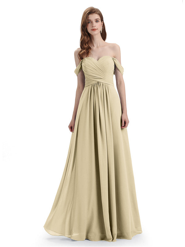 A-line Off-The-Shoulder Sweetheart Floor Length Bridesmaid Dresses ...