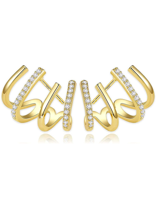Cubic Zirconia Half Hoop Stud Earrings Looks Like 4 Hoop Earrings
