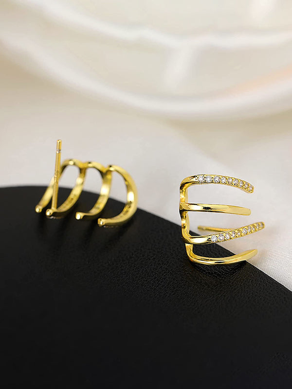 Cubic Zirconia Half Hoop Stud Earrings Looks Like 4 Hoop Earrings