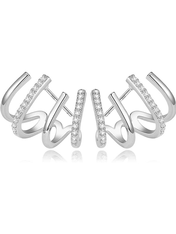 Cubic Zirconia Half Hoop Stud Earrings Looks Like 4 Hoop Earrings