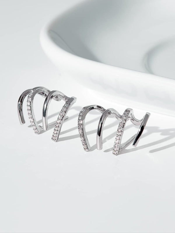 Cubic Zirconia Half Hoop Stud Earrings Looks Like 4 Hoop Earrings