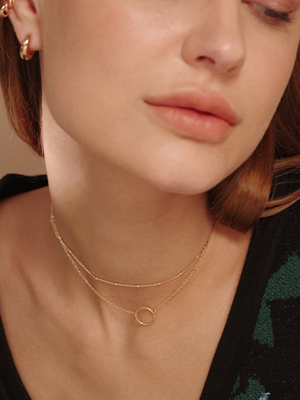Layered Heart Necklace Pendant Handmade 18k Gold Plated Dainty Gold Choker Long Necklace