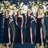 Sexy Soft Satin Mismatched Navy Mermaid Long Bridesmaid Dresses Online