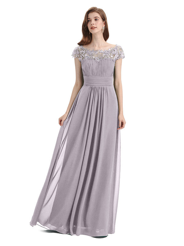 Elegant A-line Short Sleeve Floor-Length Bridesmaid Dresses - Chicsew ...