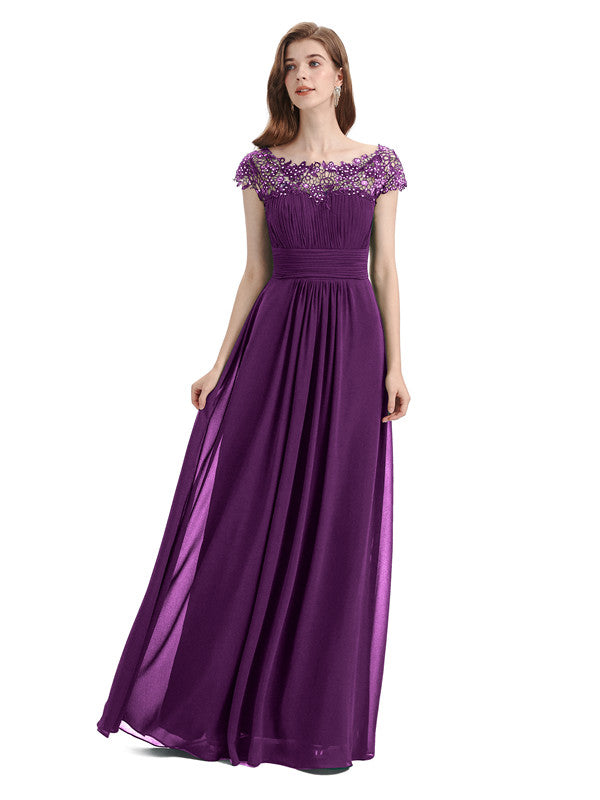 Elegant A-line Short Sleeve Floor-Length Bridesmaid Dresses - Chicsew ...