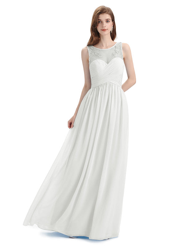 Elegant A-line Chiffon Sleeveless Long Bridesmaid Dresses - Chicsew ...