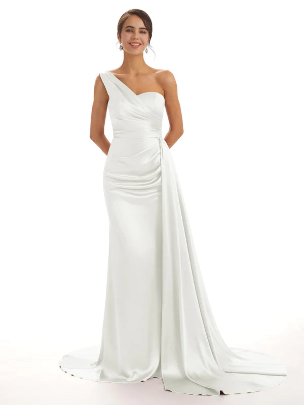 Mismatched Ivory Sexy Side Slit Mermaid Soft Satin Long Bridesmaid Dresses Online
