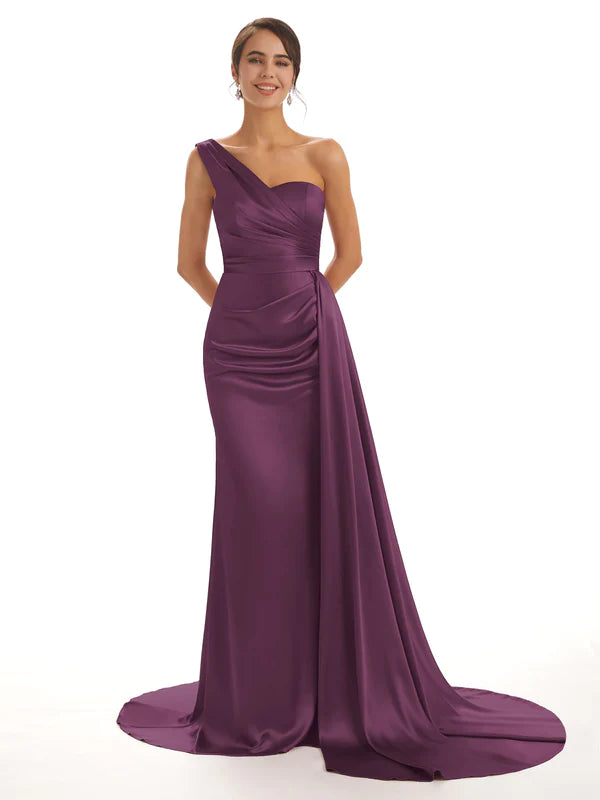 Mismatched Grape Sexy Side Slit Mermaid Soft Satin Long Bridesmaid Dresses Online
