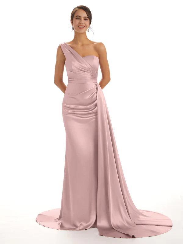 Mismatched Vintage-Mauve Sexy Side Slit Mermaid Soft Satin Long Bridesmaid Dresses Online