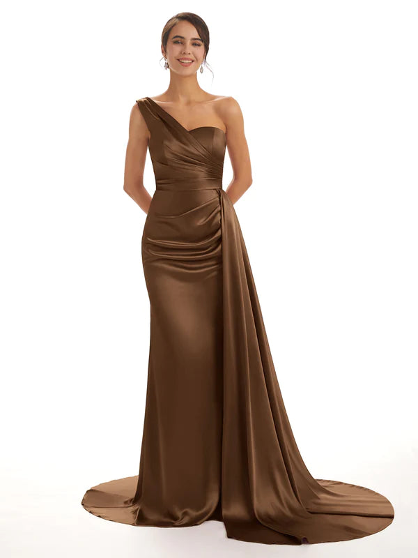 Mismatched Brown Sexy Side Slit Mermaid Soft Satin Long Bridesmaid Dresses Online