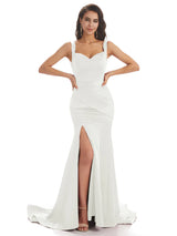 Mismatched Ivory Sexy Side Slit Mermaid Soft Satin Long Bridesmaid Dresses Online