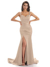 Mismatched Taupe Sexy Side Slit Mermaid Soft Satin Long Bridesmaid Dresses Online