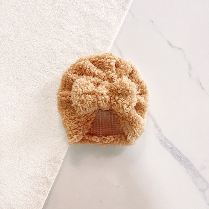 Autumn & Winter Warm Baby Head-wear Children's Lamb Wool Big Bow Pullover Hat