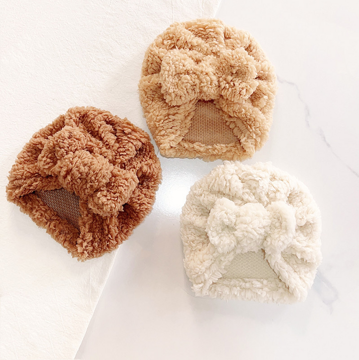 Autumn & Winter Warm Baby Head-wear Children's Lamb Wool Big Bow Pullover Hat