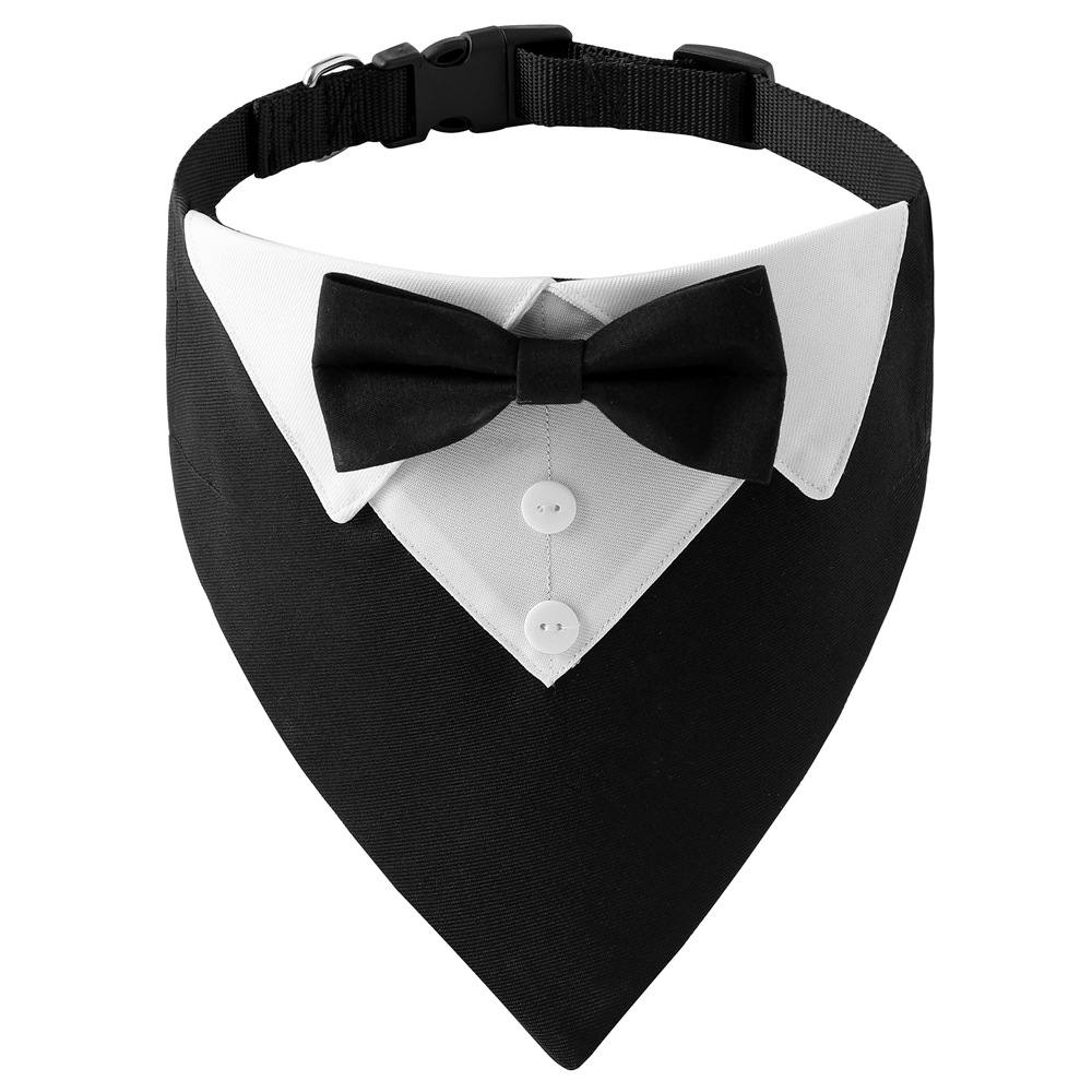 Formal Dog Tuxedo Wedding Bandana with Bowtie Adjustable Outfit for Dogs Pets