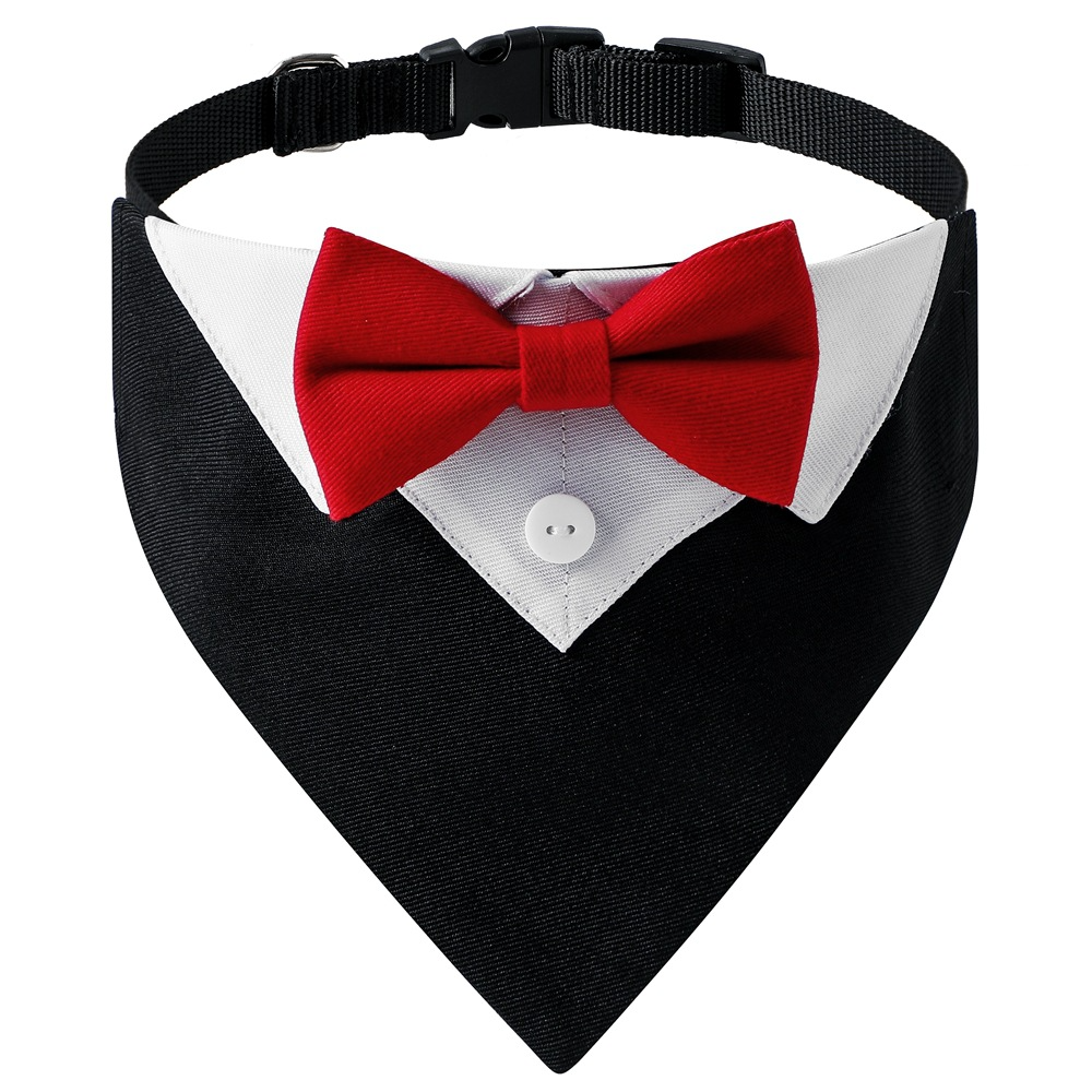 Formal Dog Tuxedo Wedding Bandana with Bowtie Adjustable Outfit for Dogs Pets
