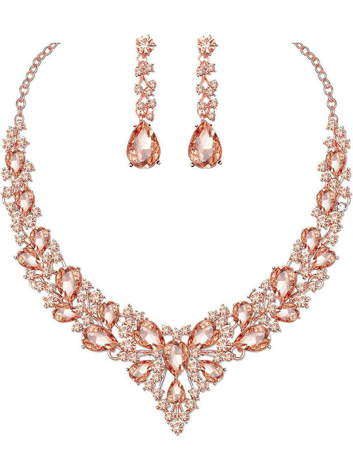 Bridal Crystal Teardrop Jewelry Set | Necklace and Earrings for Women's Wedding