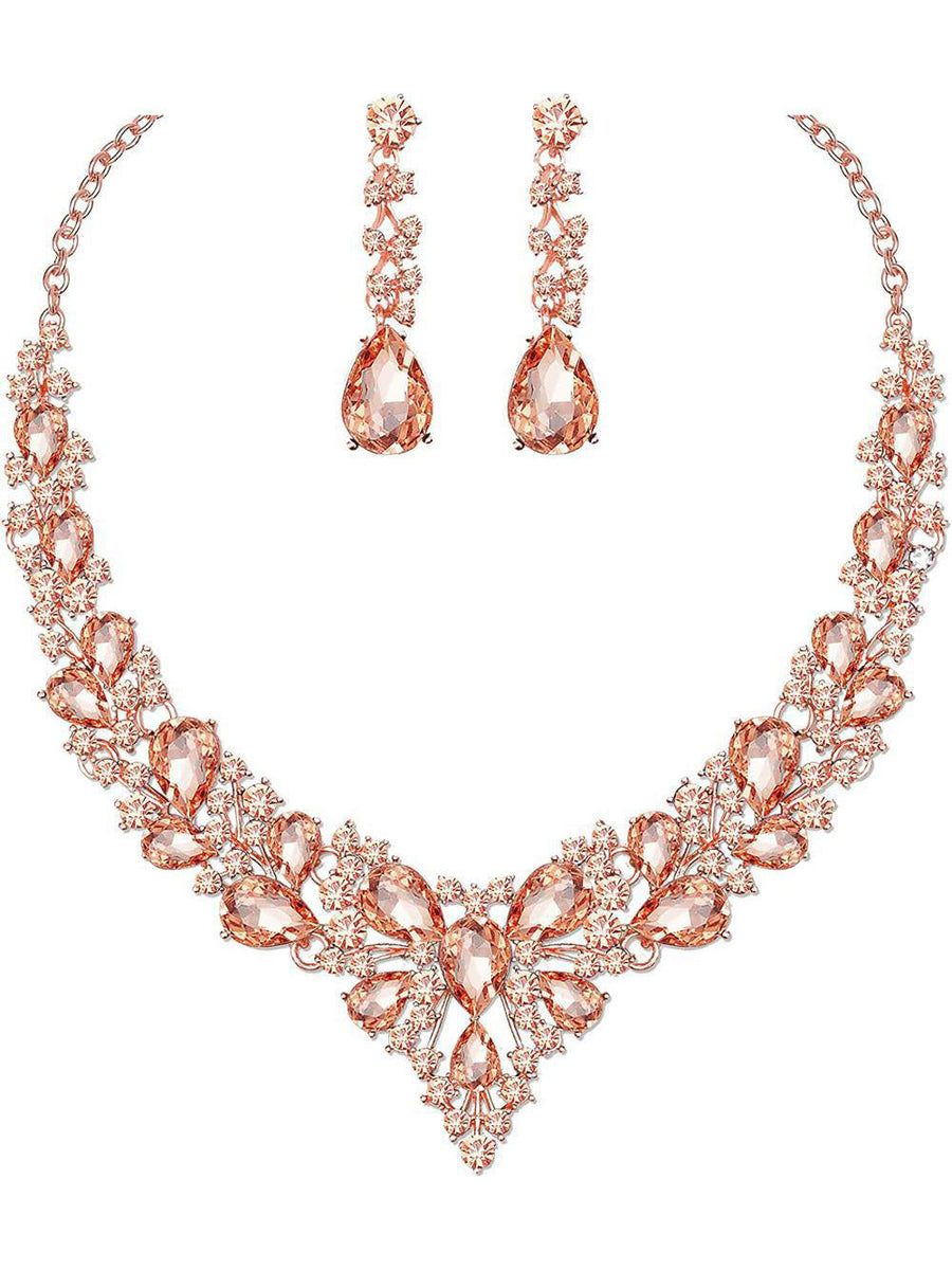 Bridal Crystal Teardrop Jewelry Set | Necklace and Earrings for Women's Wedding