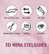3D Mink Eyelashes, 1 Pair Fake Eyelashes Natural Mink Lashes