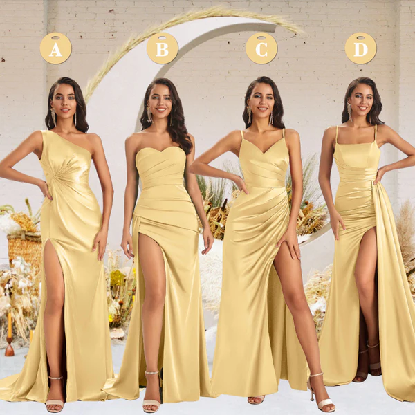 Chicsew Mismatched Gold Long Bridesmaid Dresses Satin Online Sexy Mermaid Side Split / Different Bridesmaid Dresses, Gold / D Chicsew Mismatched Gold Long Bridesmaid Dresses Satin Online Sexy Mermaid Side Split / Different Bridesmaid Dresses, Gold / D