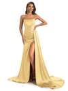 Mismatched Gold Sexy Mermaid Side Slit Soft Satin Long Bridesmaid Dresses Online