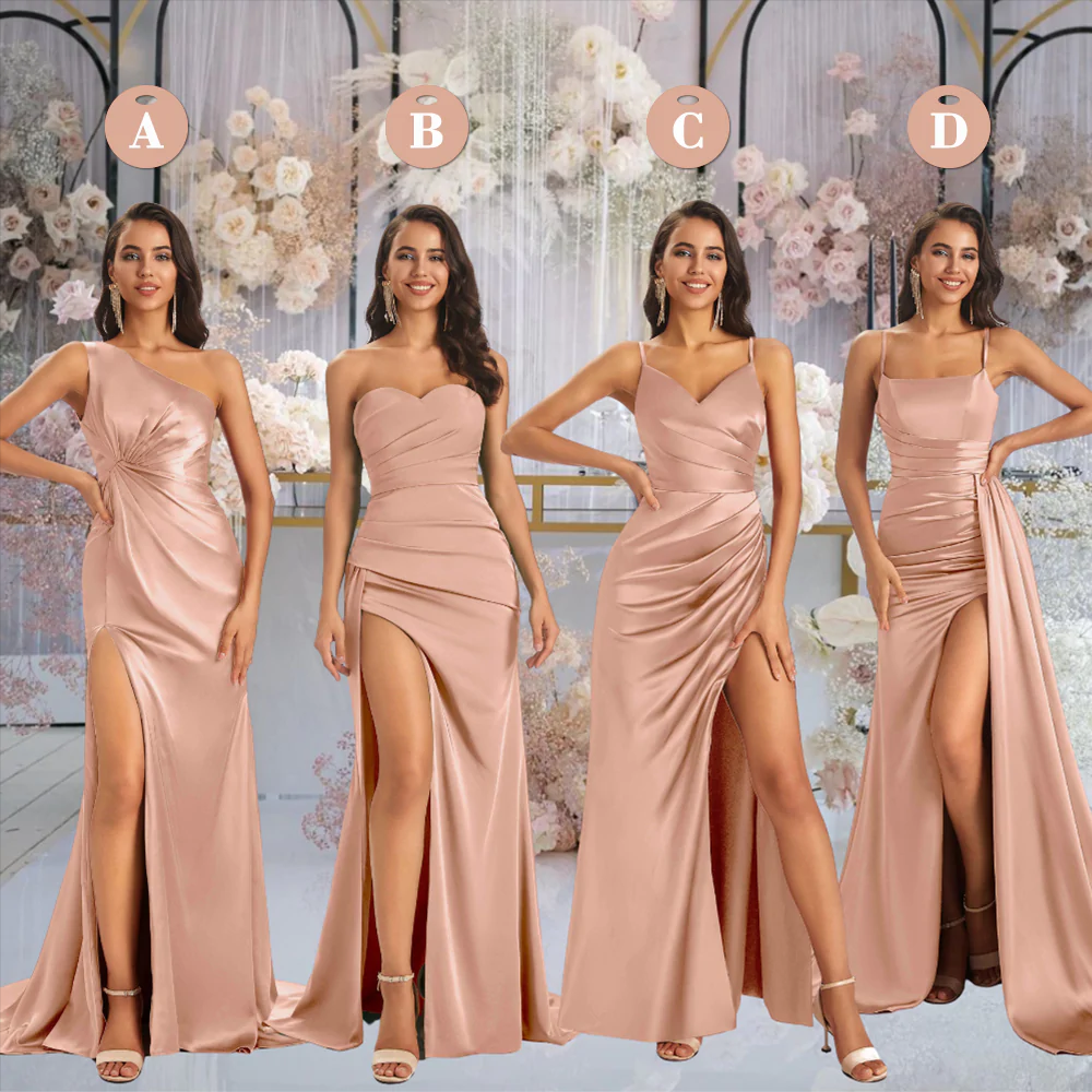 Mismatched Taupe Sexy Mermaid Soft Satin Long Bridesmaid Dresses