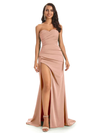 Mismatched Taupe Sexy Mermaid Soft Satin Long Bridesmaid Dresses With Slit