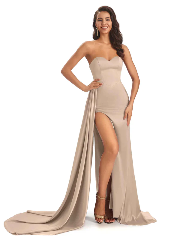 Chic Mix and MatchTaupe Bridesmaid Dresses Satin Sexy Side Split Mermaid Long / Different Bridesmaid Dresses Long, Taupe / A Chic Mix and MatchTaupe Bridesmaid Dresses Satin Sexy Side Split Mermaid Long / Different Bridesmaid Dresses Long, Taupe / A