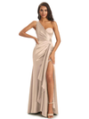 Mismatched Taupe Sexy Side Slit Mermaid Soft Satin Long Bridesmaid Dresses Online