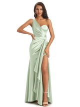 Mismatched Sage Sexy Mermaid Side Slit Soft Satin Long Bridesmaid Dresses Online