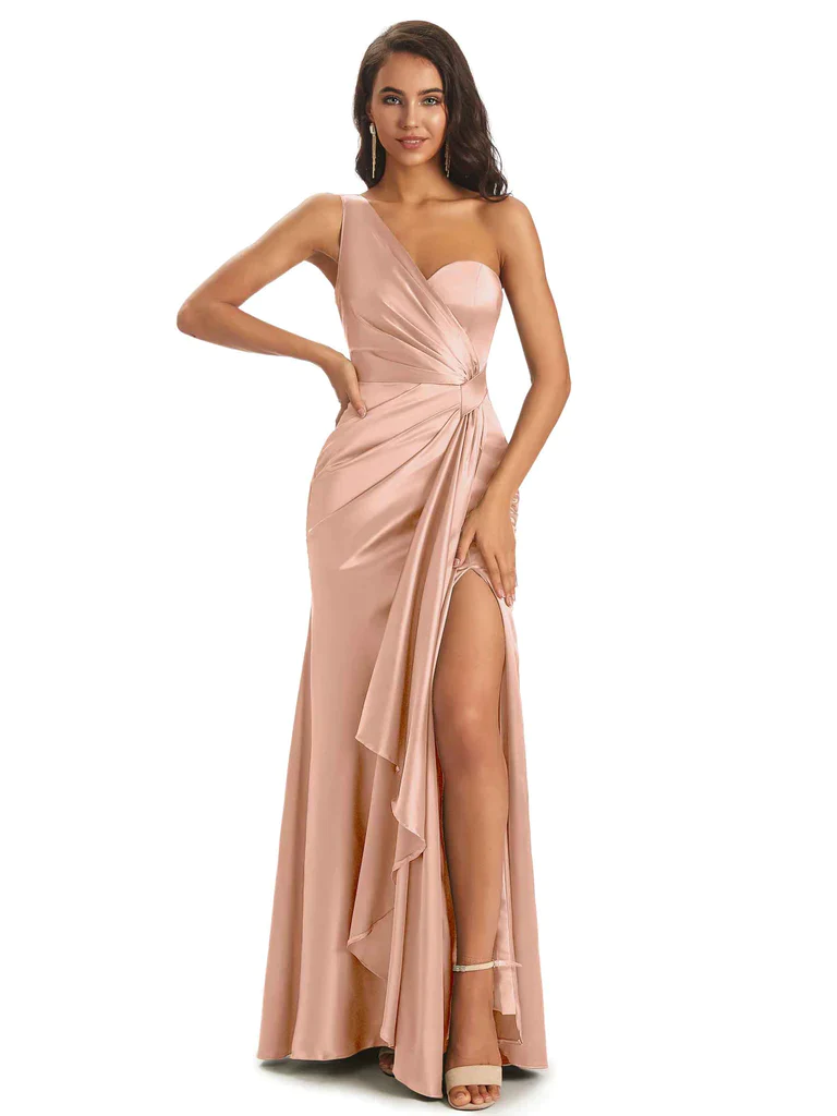 Chicsew Mix Match Rose Gold Bridesmaid Dresse Satin Sexy Side Split Mermaid Long / Mismatched Bridesmaid Dresses Long, Rose Gold / C Chicsew Mix Match Rose Gold Bridesmaid Dresse Satin Sexy Side Split Mermaid Long / Mismatched Bridesmaid Dresses Long, Rose Gold / C