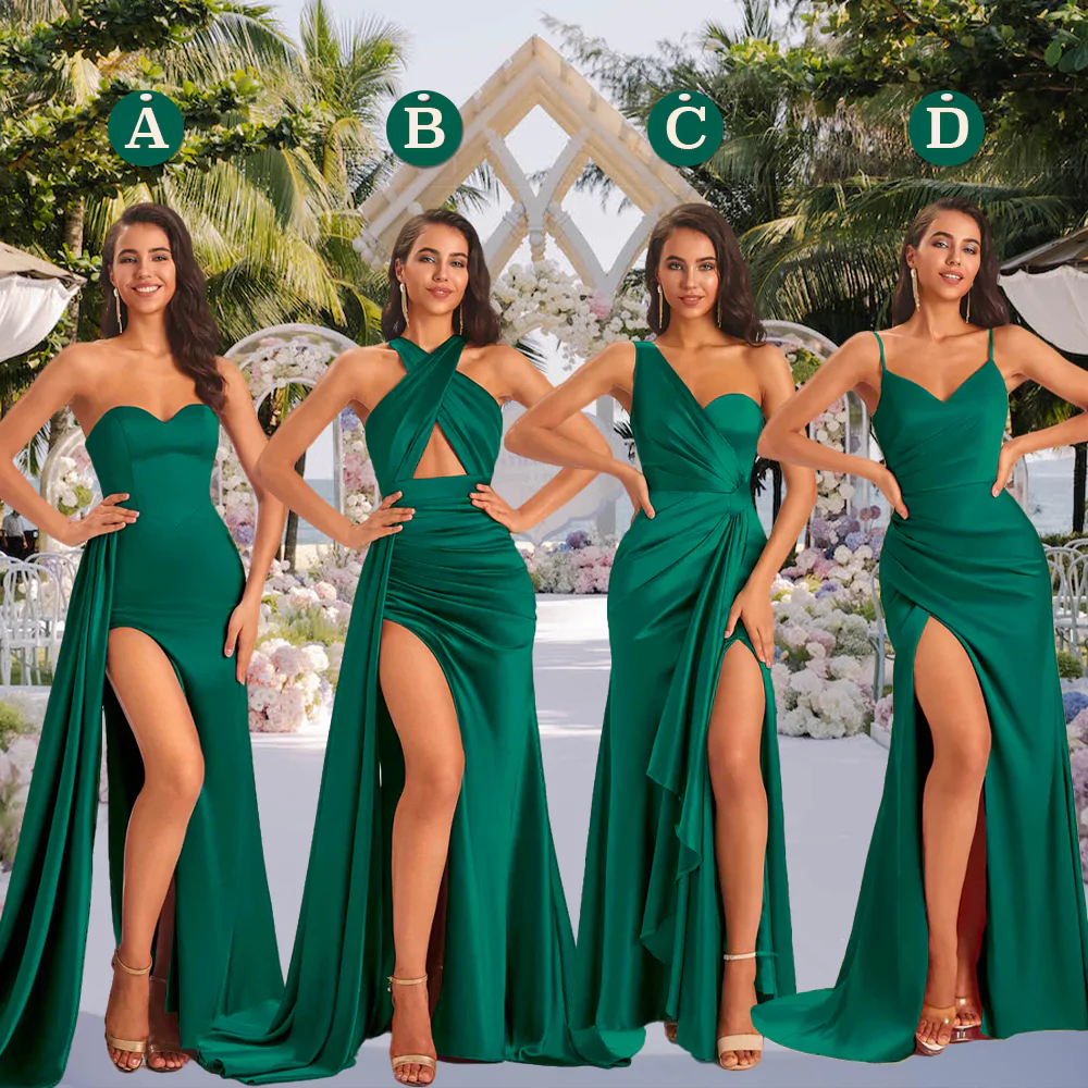 Emerald Sexy Side Slit Silky Mismatched Soft Satin Mermaid Long Brides –  ChicSew