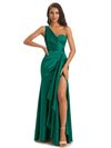 Emerald Sexy Side Slit Silky Mismatched Soft Satin Mermaid Long Bridesmaid Dresses Online