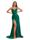 Emerald Sexy Side Slit Silky Mismatched Soft Satin Mermaid Long Bridesmaid Dresses Online