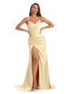 Champagne Sexy Side Slit Silky Mismatched Soft Satin Mermaid Long Bridesmaid Dresses