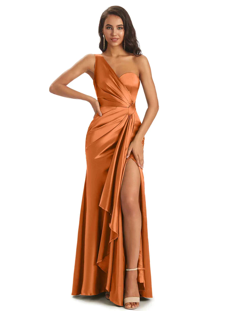 Chicsew Mix and Match Burnt Orange Bridesmaid Dresses Satin Sexy Split / Mismatched Bridesmaid Dresses / Long Satin Dress, Burnt-Orange / C Chicsew Mix and Match Burnt Orange Bridesmaid Dresses Satin Sexy Split / Mismatched Bridesmaid Dresses / Long Satin Dress, Burnt-Orange / C
