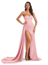 Blush Sexy Chic Silky Mismatched Side Slit Mermaid Satin Bridesmaid Dresses Online
