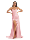 Blush Sexy Chic Silky Mismatched Side Slit Mermaid Satin Bridesmaid Dresses Online
