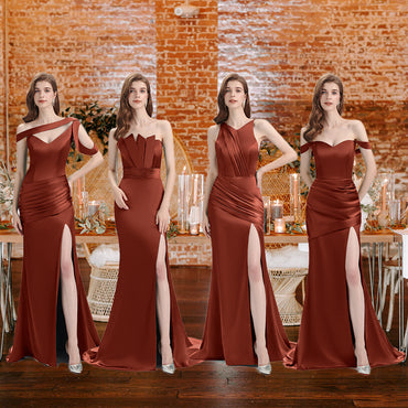 Rust Sexy Chic Silky Mismatched Soft Satin Mermaid Long Bridesmaid Dresses