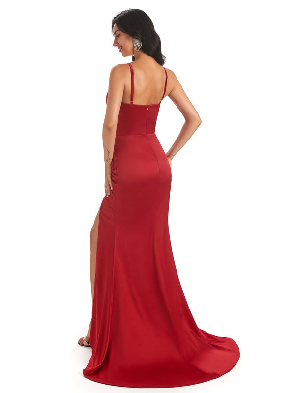 Rust Sexy Chic Silky Mismatched Soft Satin Mermaid Long Bridesmaid Dresses