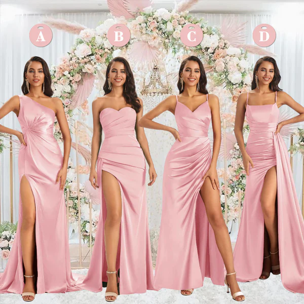 Mismatched Blush Sexy Mermaid Side Slit Soft Satin Long Bridesmaid Dresses Online Mismatched Blush Sexy Mermaid Side Slit Soft Satin Long Bridesmaid Dresses Online
