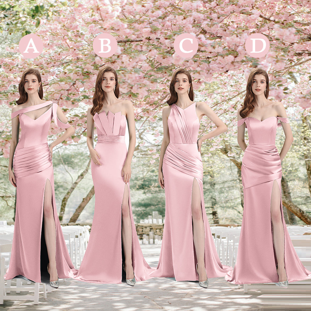 mismatched pink bridesmaid dresses ChicSew Sexy Side Split Mismatched Blush Pink Soft Satin Mermaid Long Bridesmaid Dresses, Maid Of Honor Dresses, Blush / C