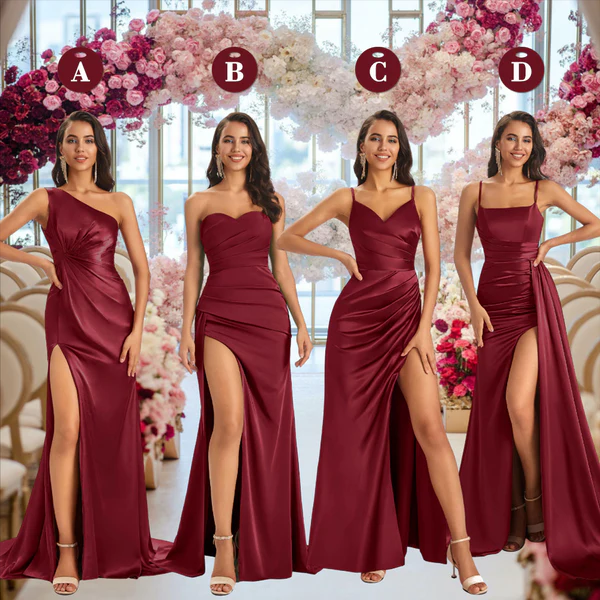 Mismatched Burgundy Sexy Mermaid Side Split Satin Long Red Bridesmaid Dresses Online/Maid of Honor Dresses/Bridal Party Dresses, Burgundy/C Mismatched Burgundy Sexy Mermaid Side Split Satin Long Red Bridesmaid Dresses Online/Maid of Honor Dresses/Bridal Party Dresses, Burgundy/C
