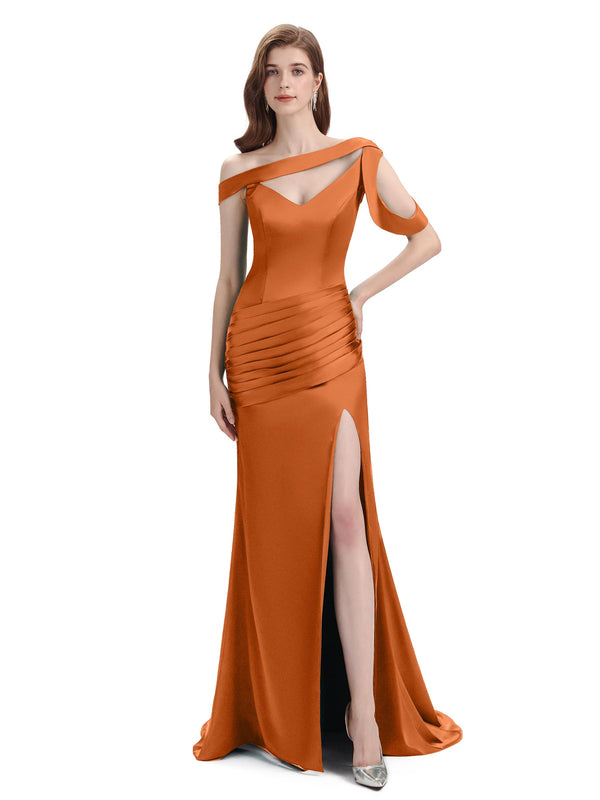 Burnt Orange Sexy Chic Silky Mismatched Satin Mermaid Long Wedding Bridesmaid Dresses Sale