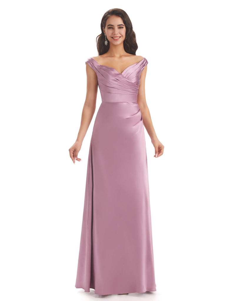 Elegant Soft Satin V neck Long Wedding Bridesmaid Dresses Online ChicSew