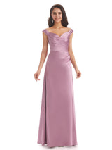 Elegant Silky Satin Off The Shoulder Long Wedding Outfits For Women
