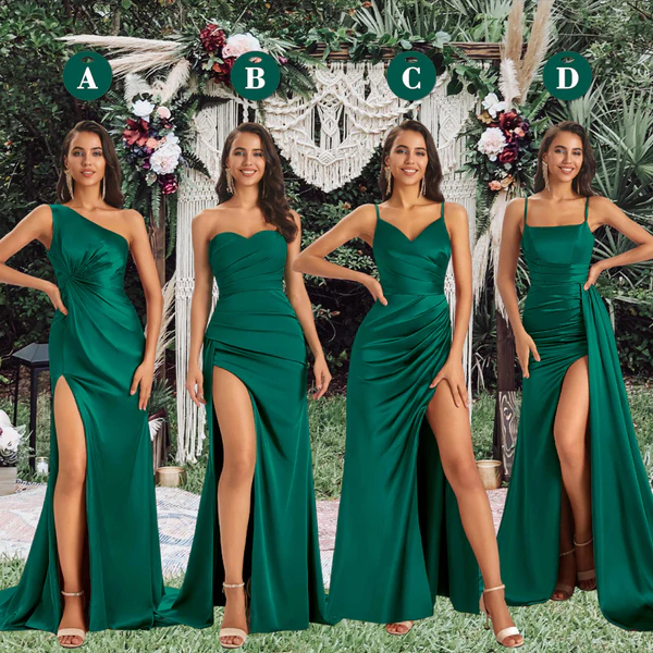 Mismatched Emerald Sexy Mermaid Soft Satin Long Bridesmaid Dresses Onl –  ChicSew